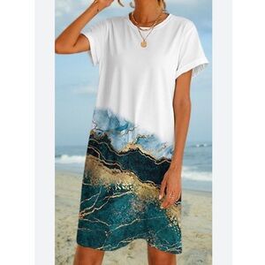 Pixie Lady Watercolour Print Side Knot T-Shirt Dress